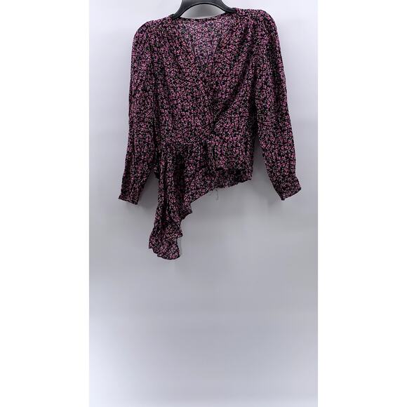 UNBRANDED Women's Pink Floral Print V-Neck Long Sleeve Top SZ M - Picture 1 of 10